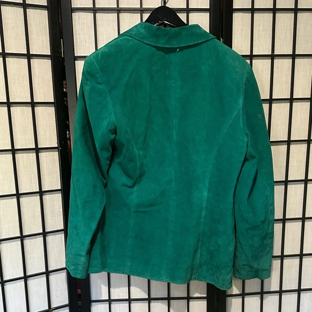 Danier Vintage Emerald Green Suede Leather Blazer Satin Lined Canada Large - Picture 6 of 10